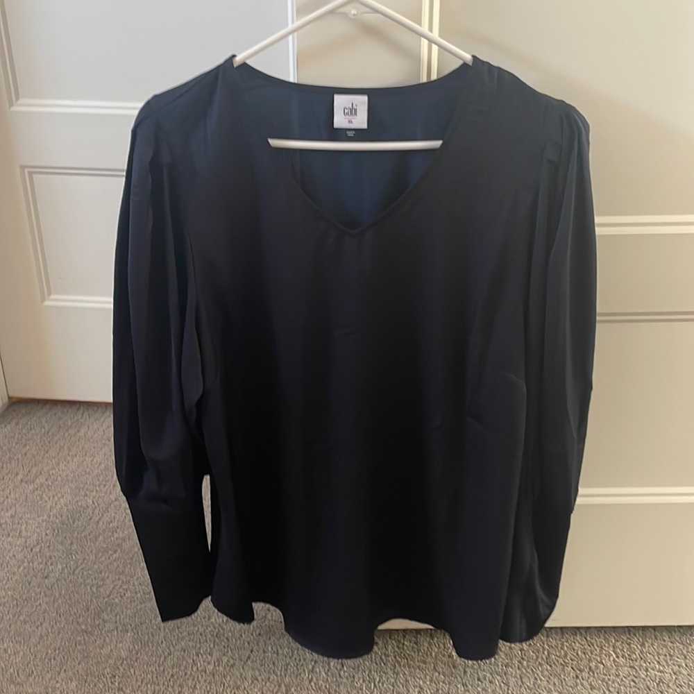 Navy blue Cabi blouse with detailed sleeves